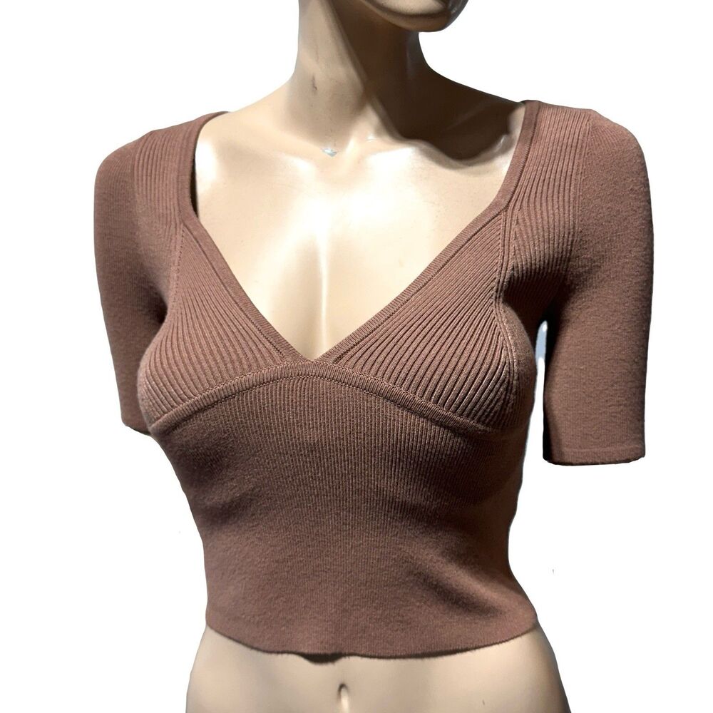 FREE PEOPLE Teagan Swit Short Sleeve TOP Size XS Nude LATTE Crop Stretch